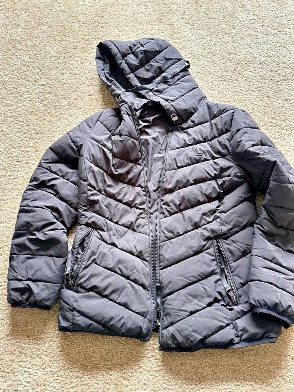 Lauren Ralph Lauren Women Black Hooded Puffer quilted Size Small